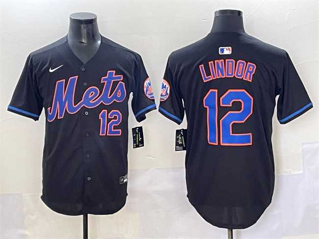 Men%27s New York Mets #12 Francisco Lindor Black Alternate Limited Stitched Jersey